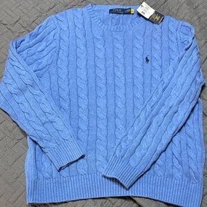 NWT! Men’s Polo Ralph Lauren cable knit sweater sky blue Heather